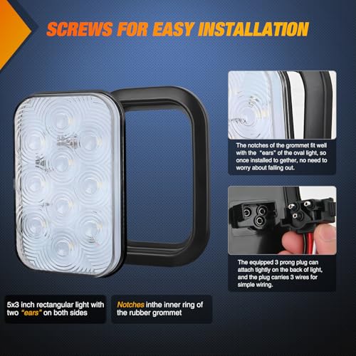 Nilight 5" X 3" Rectangular Trailer Tail Light 2 PCS White 10 LED - color: 2Pcs White 10Led Lights 5x3Inch