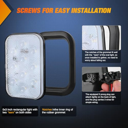 Nilight 5" X 3" Rectangular Trailer Tail Light 2 PCS White 10 LED - color: 2Pcs White 10Led Lights 5x3Inch