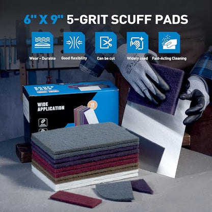 S SATC 6" x 9" 10 Pack General Purpose Scuff Pads,2 Each Maroon,Gray,Gold,Purple and White Scuff Pads for Scuffing,Scouring,Sanding,Paint Primer Prep Adhesion Scratch for Automotive Restoration - color: Maroon,Gray,Gold,Purple,White