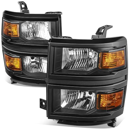 Auto Dynasty Halogen Headlights Assembly for 2014 2015 Chevy Silverado 1500 - color: Black Housing Amber Corner