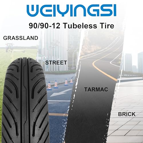 90/90-12 Tubeless Tire for Scooter, Moped, Tricycle - 6PR 59 J - 1 PACK - size: 90/90-12