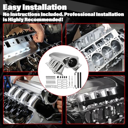 92mm Intake Manifold with Fuel Rails & Hardware Kit, Compatible with Chevy GM LS LS1 LS2 LS6 Engines 4.8L 5.3L 5.7L 6.0L High Flow Aluminum Sheet Metal (Silver) - color: Silver