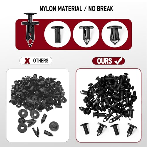 200Pcs Polaris Push Pins, UTV ATV Nylon Fender Clips Body Rivets with Tool