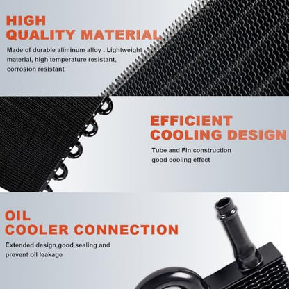 BARTOO Universal 5/16" Transmission Oil Cooler Kit, Aluminium alloy 10 Pass Tube and Fin Oil Cooler Kit (Black) - color: Black, size: 10 Pass