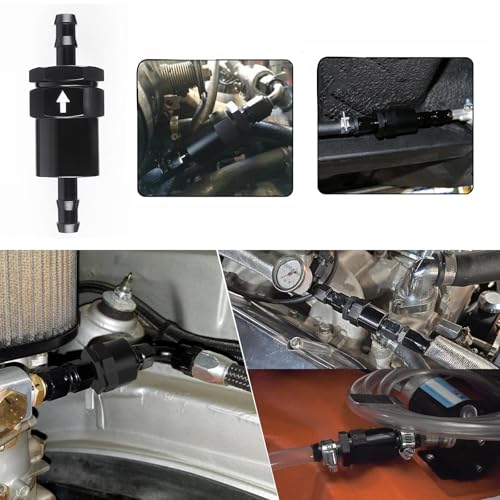 3/8" Billet Inline Fuel Filter 30 Micron Anodized Aluminum Black 2PCS - size: 3/8 in