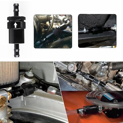 3/8" Billet Inline Fuel Filter 30 Micron Anodized Aluminum Black 2PCS - size: 3/8 in