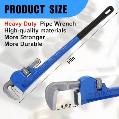 Gisafai 36" Straight Heavy Duty Pipe Wrench Set Plumber Adjustable Water Alloy Steel Grip Plumber's Wrench Plumbing Tools, Blue - size: 36"