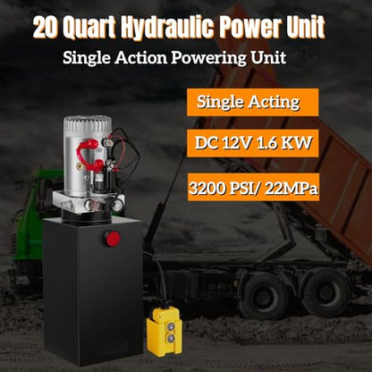 20 Quart Single Acting Hydraulic Pump 12V 3200 PSI - color: Single Acting, size: 20 Quart