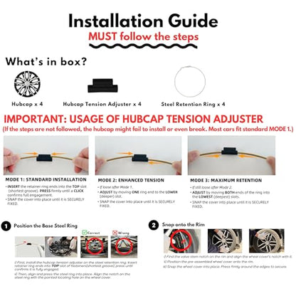 17-Inch Silver ABS Hubcaps with Steel Rings & Adjusters, Patented Design, Universal Fit, Set of 4 Wheel Covers (Glossy Black) - color: Glossy Black