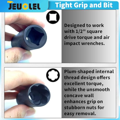 6PCS Twist Lug Nut Socket Set, 1/2" Drive Bolt Nut Extractor Tool - color: 6pcs Lug Nut Extractor 1/2 Inch Drive