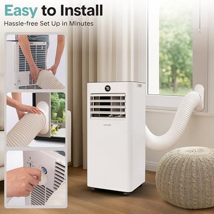 SereneLife 8000 BTU Portable Air Conditioner & Heater with WiFi, 4-in-1 Cooling, Heating, Fan & Dehumidifier, 24-H Timer, Covers 350 Sq Ft, for Bedroom, Home & Office, Includes Window Kit & Remote