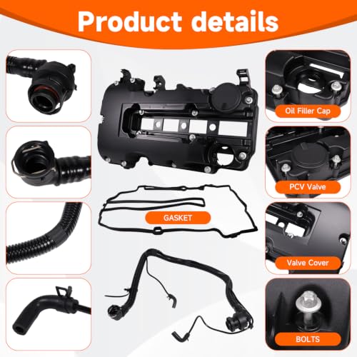 Valve Cover with Gasket Bolts Oil Cap Replace 55573746 25198874 and 25193343 PCV Valve Hose Kit for Chevrolet Cruze Sonic Trax for Buick Encore 1.4L Turbo Engine