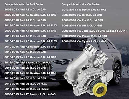 Electric Engine Water Pump Assembly Compatible with 2008-2016 Audi A3 A4 A5 A6 Q3 Q5 TT Quattro Allroad VW Beetle CC Eos GTI Jetta Passat 2.0L,Replaces#OE 06H121026CQ 06H121026AB