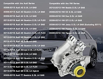 Electric Engine Water Pump Assembly Compatible with 2008-2016 Audi A3 A4 A5 A6 Q3 Q5 TT Quattro Allroad VW Beetle CC Eos GTI Jetta Passat 2.0L,Replaces#OE 06H121026CQ 06H121026AB