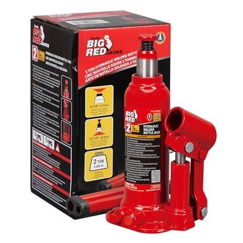 BIG RED 2 Ton (4,000 LBs) Capacity Hydraulic Welded Bottle Jack, TAM90203B - size: 2 Ton (4,000 LBs), style: Welded Bottle Jack