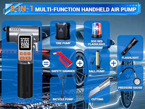 Car Tire Inflator with Window Breaker Seatbelt Cutter: 180PSI Air Pump - Portable Air Compressor with Digital Pressure Gauge & Auto Shut-Off for Car, Bike, Ball, Motorcycle, Swim Ring - Gift for Men