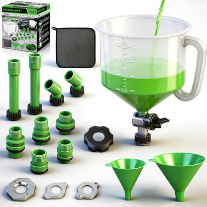 SWANLAKE 18-Piece No-Spill Coolant Funnel Kit, Radiator Funnel Burping Tool, Coolant Bleeder Kit with Adapters, Universal Fitment for Automotive Cooling System - color: Green, Black