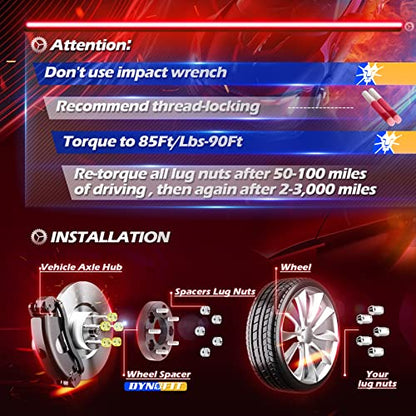 dynofit 2in 6x5.5 Wheel Spacers for 1999-2026 Silverado Siera1500 Yukon | 2019-2026 Ram 1500, Forged Aluminum Spacers Set Kit Compatible with Chevrolet GMC Cadillac M14x1.5 Stud 108mm Center Bore - size: 2 inch 108mm