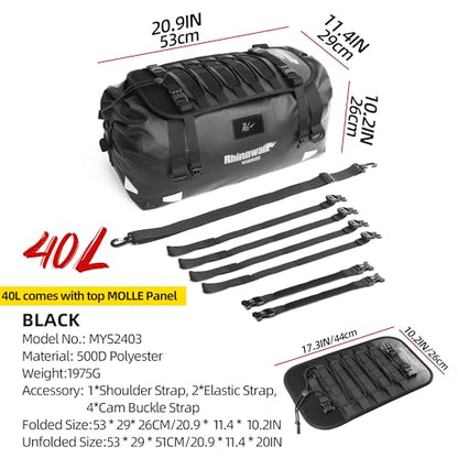 Rhinowalk Waterproof Motorcycle Saddle Bag 40L, MOLLE Rear Seat Tail Bag - size: 40L
