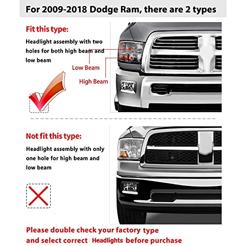 AUTOSAVER88 Headlight Assembly Compatible with 09-18 Dodge Ram 1500 Black - color: Black Housing Clear Reflector