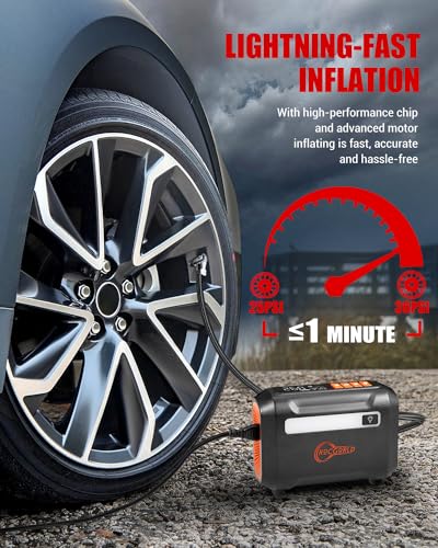 ROCGORLD R8 Tire Inflator Portable Air Compressor, DC 12V Air Compressor for Car with Large Dual Digital Screen, 3X Faster Inflation Air Pump for Car Tires, Bike, Ball, Motor - Car Accessories - color: Orange