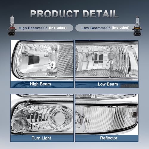 KUIPERAUTO Headlight Assembly Front Lamp Compatible with 1999-2002 Chevrolet Silverado 1500 2500 2000-2006 Suburban 1500 2500 Tahoe Chrome Housing/Clear lens/Clear Corner w/Bulb - color: Chrome/Clear/Clear