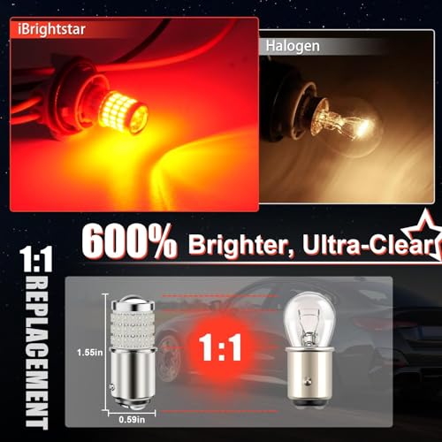 iBrightstar 1157 LED Bulb Red, BAY15D 2057 2357 7528 LED Brake Light Bulbs Super Bright for Rear Brake Lights and Tail Lights, 2 Pack - color: Red, size: 1157