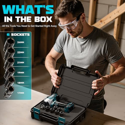 DIYtoolifz Cordless Impact Wrench 1/2" Compatible with Makita 18v Battery, 1700 Ft-lbs High Torque Impact Driver with 6Pcs Sockets & Storage Case, Impact Gun with 4 Modes & LED Light(Tool Only) - size: 1/2 inch, style: Socket Set Compatible with Makita