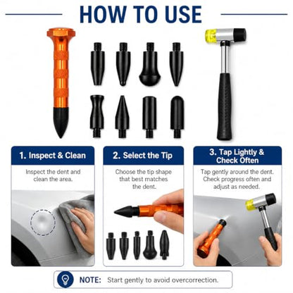 10Pcs Dent Repair Tool Kits Paintless Dent Removal Tap Down Tools Dent Rubber Hammer with 9 Different Shaped Hammer Heads for DIY dent Repair on Cars - color: Black