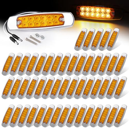 50 Pack Amber LED Side Marker Lights with 2-Wire Plug 12LED Waterproof Clearance Fender Lamp for Trailer Truck RV SUV Surface Mount with Screws 12V DC - color: Amber (50 Pcs)