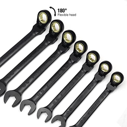 STARWORK TRUE MECHANIC™ 7-Piece 2-in-1 Flex-Head Ratcheting Wrench Set with Rolling Pouch, 120-Tooth, SAE&Metric - size: 7-Piece 120-Tooth Flex-Head