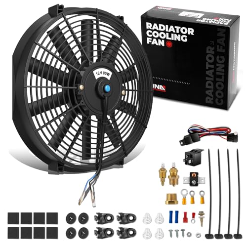 DNA Motoring 14Inch Electric Radiator Cooling Fan Thermostat Wiring Switch Relay Kit, Universal High Performance Slim Fan Push Pull Electric Radiator with Mount Kit, RAF-14+SW-KIT - color: Black+SW-KIT, size: 14 Inch