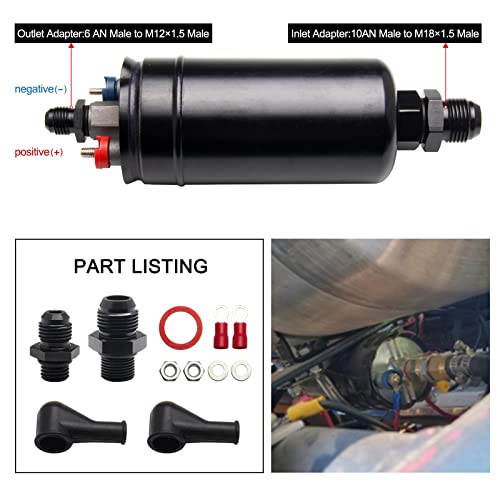 300LPH Inline Fuel Pump High Pressure 12V Electric Fuel Injection 10AN Inlet 8AN Outlet Universal High Flow External Fuel Pump Replace 580254044 HTRACING