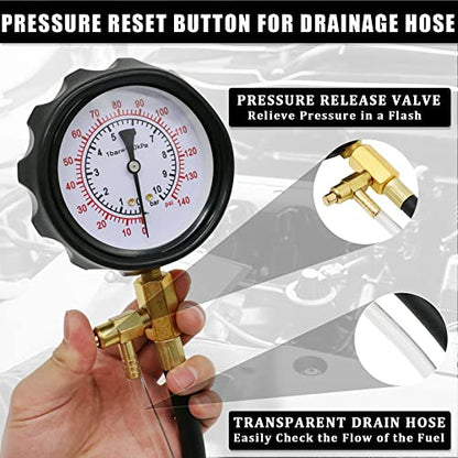 0-140 PSI Automotive Fuel Pressure Tester Kit for Gasoline Engines