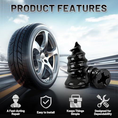 60 PCS Tire Repair Rubber Nail Kit, Self-Tapping Spiral Screws