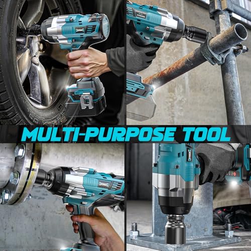 DIYtoolifz 3/4" Cordless Impact Wrench Compatible with Makita 18V Battery: 1850FT-LBS(2500N.m) High Torque Impact Driver, Auto-Stop Reverse, 4-Speed Heavy Duty Impact for Car/Truck/Mower(Bare Tool) - size: 3/4 inch, style: Compatible with Makita 18V Batte