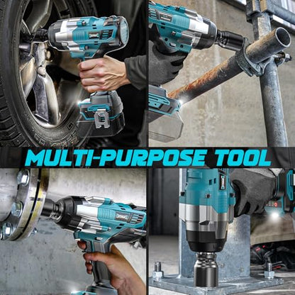 DIYtoolifz 3/4" Cordless Impact Wrench Compatible with Makita 18V Battery: 1850FT-LBS(2500N.m) High Torque Impact Driver, Auto-Stop Reverse, 4-Speed Heavy Duty Impact for Car/Truck/Mower(Bare Tool) - size: 3/4 inch, style: Compatible with Makita 18V Batte