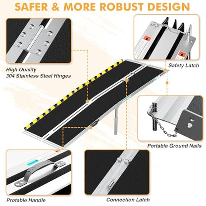 7ft Portable Wheelchair Ramp, Non-Slip Aluminum Folding Handicap with Support Legs & Latch, Threshold Ramp Suitable for 7" -21" Height Suitable for Home Steps, Stairs, Doorways, Car, Curbs - size: 7FT Using Height "-21"