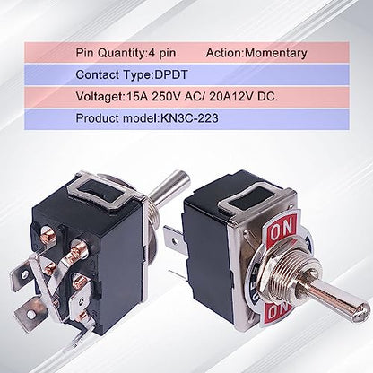 weideer Momentary Reverse Polarity Switch 12V 30A Motor Control RV Jack Switch DPDT 4 Pin (ON)-Off-(ON) Toggle Switch with Waterproof Cap Wires - color: BK-Toggle Switch-4pin, size: Momentary