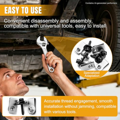 weideer 50PCS M4.2-1.41 Universal Fender Liner Bolt Screw U Nuts Kit,Engine Splash Shield Hex Head Screw U Clips,Automotive Body Screws Clips - color: SV-M4.2 U Clips+Bolts