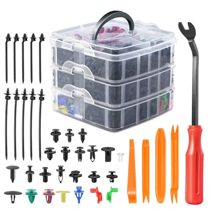 DNA Motoring 680pcs Car Push Retainer Clips, Plastic Bumper Clip Fender Clip, Door Trim Panel Clips, Bumper Fender Rivets Fasteners Push Retainer Kit for Ford, GM, Chrysler, Toyota, TOOLS-00731 - style: 680pcs