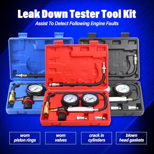 TU-21Cylinder Leak Down Tester Kit, Automotive Engine Compression Leakage Test Kit for Cars Trucks Motorcycles (Blue) - color: blue