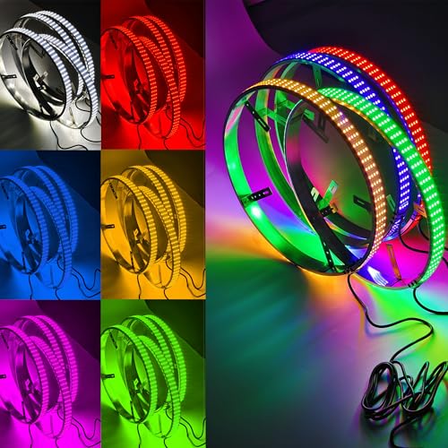 15.5 Inch Quad Row RGBW Wheel Lights for Truck & Car | Smart Wheel Ring Lights with Brake Light & White Courtesy, IP67 Waterproof, App+RF Remote Control - size: Quad Row-15in