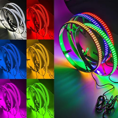 15.5 Inch Quad Row RGBW Wheel Lights for Truck & Car | Smart Wheel Ring Lights with Brake Light & White Courtesy, IP67 Waterproof, App+RF Remote Control - size: Quad Row-15in