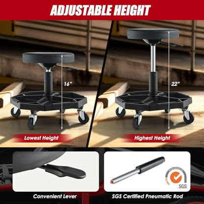 Goplus Mechanic Stool with Wheels, Magnetic Tool Tray, 330LBS Capacity - color: Black, size: Tool Tray