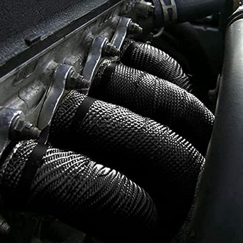 Deecam Exhaust Heat Wrap, 2 Roll 2'' x 50' Exhaust Header Wrap, Black Fireglass Heat Tape for Motorcycle Manifold Pipe Heat Shield with 24 Stainless Steel Ties - size: 30M