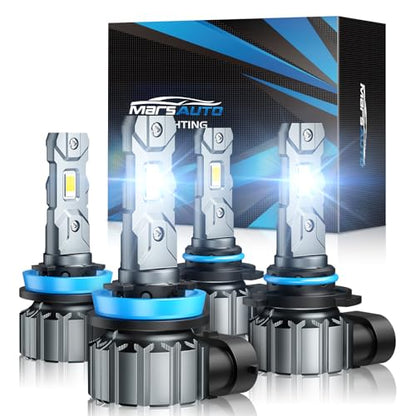 Marsauto M1S 9005+H11 180000LM Fanless LED Bulbs 6000K Cool White, 4-pack - color: SUPER 6000K WHITE, size: 9005+H11
