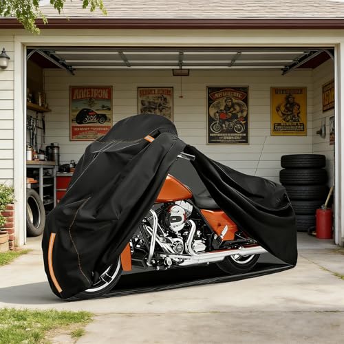 Full Enclosed Motorcycle Cover Waterproof,Heavy Duty 600D Oxford Outdoor Indoor Motorcycle Full Cover with All-Round Enclosed Zipper and Reflective Strips,Fits Most Heavy Duty Scooter Moped Motorcycle - size: 96" W x 43" D x 56" H