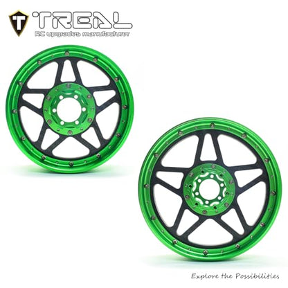 TREAL Losi Promoto MX Front and Rear Wheels(2P), CNC Machined Aluminum w Carbon Rims for Losi 1/4 FXR Motorcycle(Green) - color: green