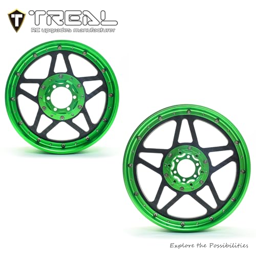 TREAL Losi Promoto MX Front and Rear Wheels(2P), CNC Machined Aluminum w Carbon Rims for Losi 1/4 FXR Motorcycle(Green) - color: green
